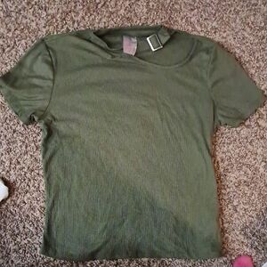 Green Ribbed Short Sleeve Top